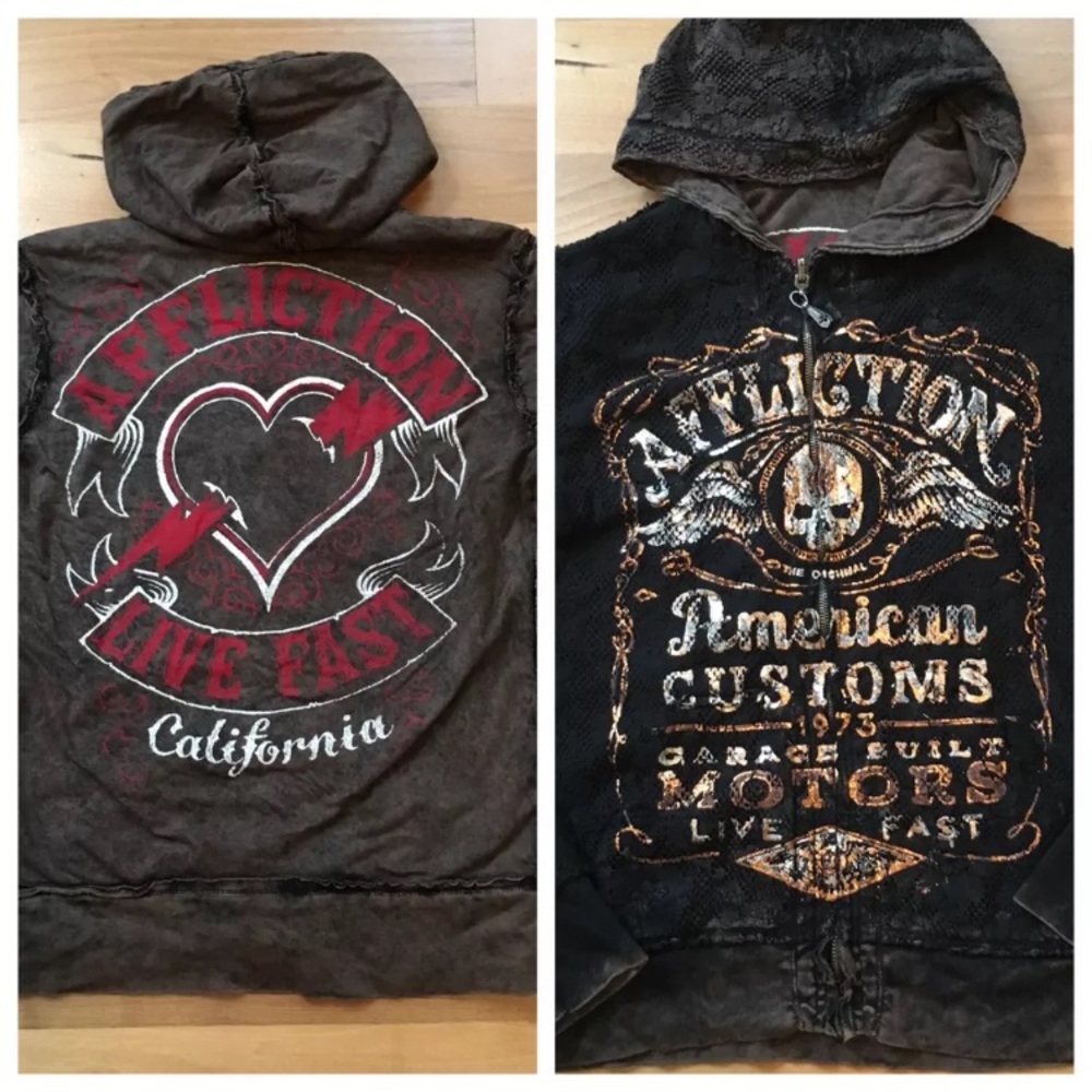 Affliction Jacket Reversible Black Lace L
